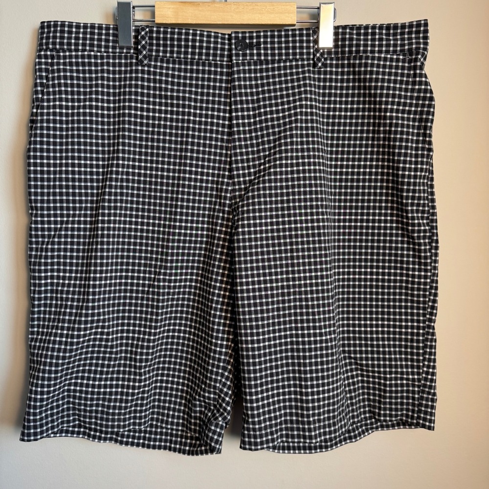 Adidas‎ Golf Shorts Mens 40 Black White Gingham Plaid Performance Preppy Logo